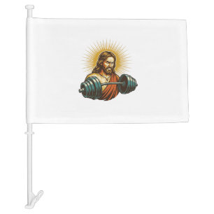 Jesus Accidentally Adding Too Much Weight Gym Fail Car Flag