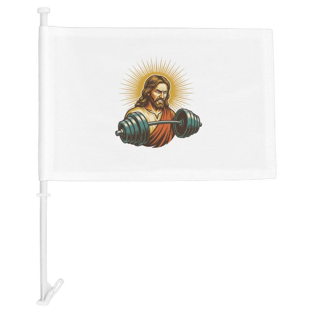 Jesus Accidentally Adding Too Much Weight Gym Fail Car Flag (Front)