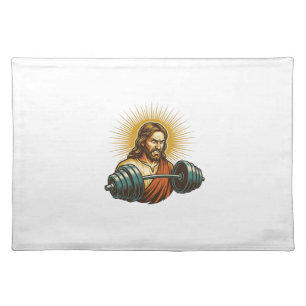 Jesus Accidentally Adding Too Much Weight Gym Fail Cloth Placemat