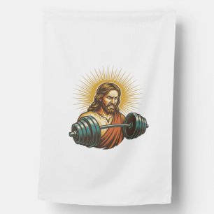 Jesus Accidentally Adding Too Much Weight Gym Fail House Flag