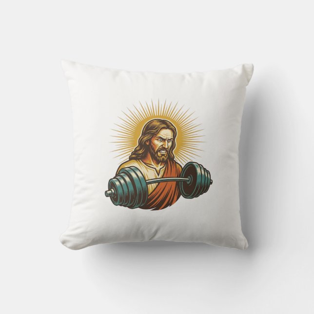 Jesus Accidentally Adding Too Much Weight Gym Fail Throw Pillow (Front)