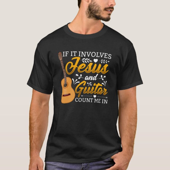 Jesus Acoustic Guitar Player Christ Music Lover T-Shirt (Front)