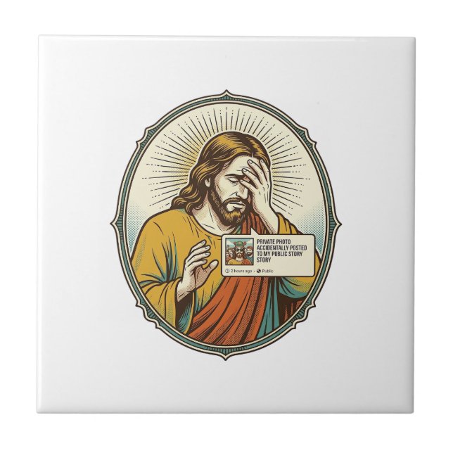 Jesus Added To Story Instead Direct Message Social Ceramic Tile (Front)