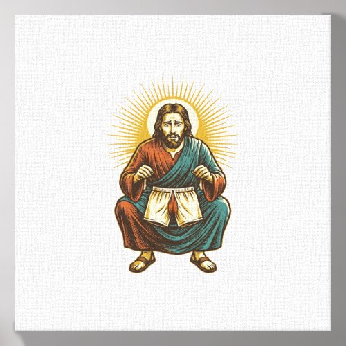 Jesus Adjusting Uncomfortable Wedgie Mid Squat Gym Canvas Photo Tile