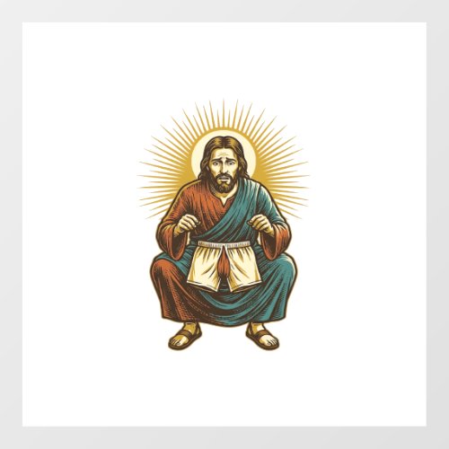 Jesus Adjusting Uncomfortable Wedgie Mid Squat Gym Floor Decals