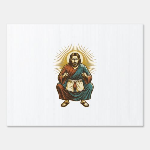 Jesus Adjusting Uncomfortable Wedgie Mid Squat Gym Sign