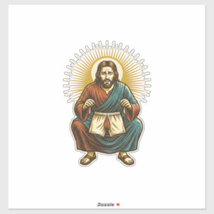 Jesus Adjusting Uncomfortable Wedgie Mid Squat Gym Sticker