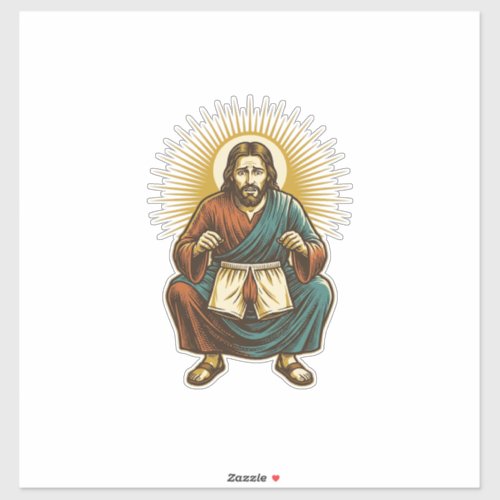 Jesus Adjusting Uncomfortable Wedgie Mid Squat Gym Sticker