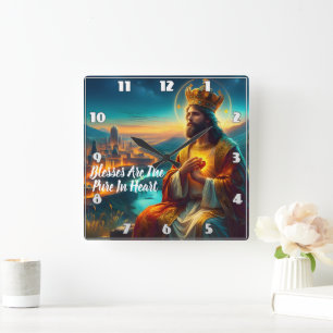 Jesus Adorned With a Majestic Crown Square Wall Clock