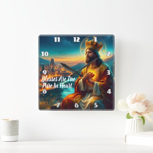 Jesus Adorned With a Majestic Crown Square Wall Clock