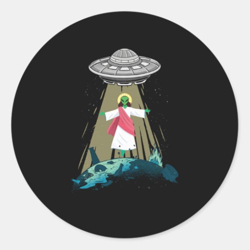 Jesus Alien Abduction UFO Believer Aliens Gift Classic Round Sticker
