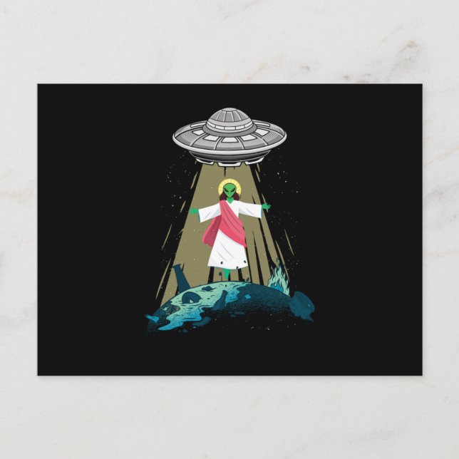 Jesus Alien Abduction UFO Believer Aliens Gift Postcard (Front)