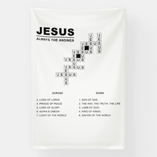 Jesus, Always The Answer Christian Faith Crossword Banner (Vertical)