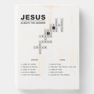 Jesus, Always The Answer Christian Faith Crossword Wooden Box Sign