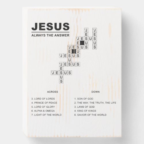 Jesus Always The Answer Christian Faith Crossword Wooden Box Sign