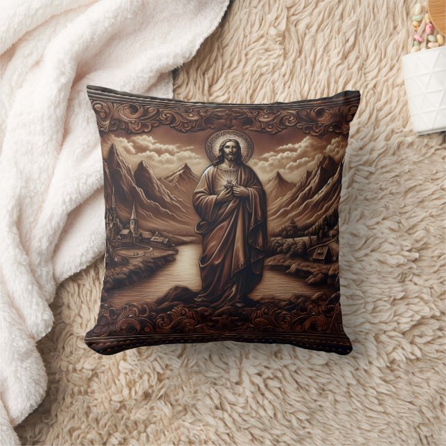 Jesus Amidst Mountain Landscape at Dusk Throw Pillow (Blanket)