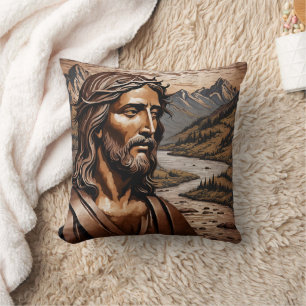 Jesus Among Mountains at Sunset Throw Pillow