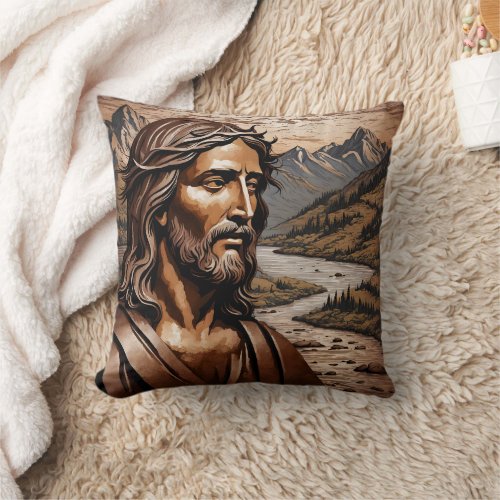 Jesus Among Mountains at Sunset Throw Pillow