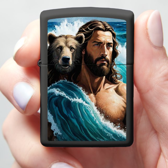 Jesus And A Bear Zippo Lighter (In Hand)