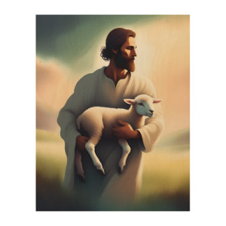 Jesus and a lamb wood wall art