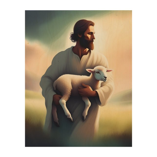 Jesus and a lamb wood wall art (Front)