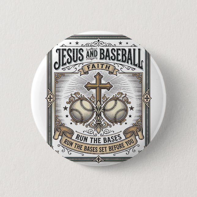 Jesus and Baseball Vintage Christian  Button (Front)