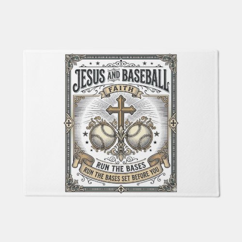 Jesus and Baseball Vintage Christian  Doormat