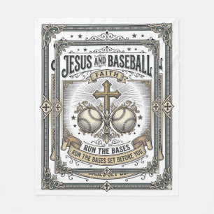 Jesus and Baseball Vintage Christian Fleece Blanket
