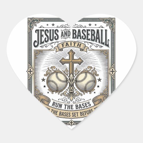 Jesus and Baseball Vintage Christian  Heart Sticker
