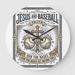 Jesus and Baseball Vintage Christian Large Clock