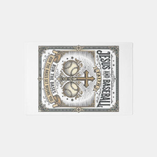 Jesus and Baseball Vintage Christian Rug