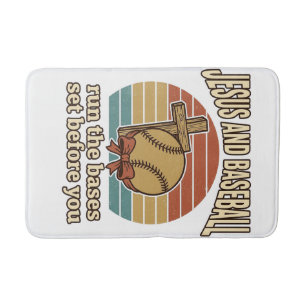 Jesus and Baseball Vintage Christian Shirt Bath Mat
