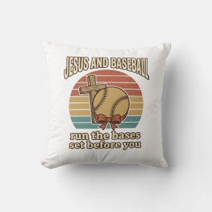 Jesus and Baseball Vintage Christian Shirt Throw Pillow