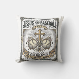 Jesus and Baseball Vintage Christian Throw Pillow