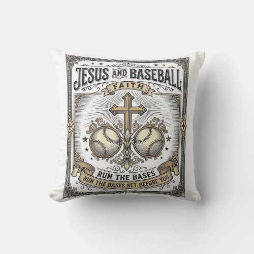 Jesus and Baseball Vintage Christian Throw Pillow