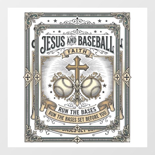 Jesus and Baseball Vintage Christian  Window Cling