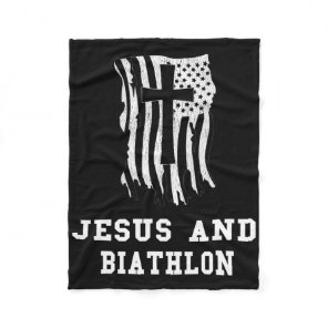 Jesus And Biathlon Design For Christian Biathletes Fleece Blanket