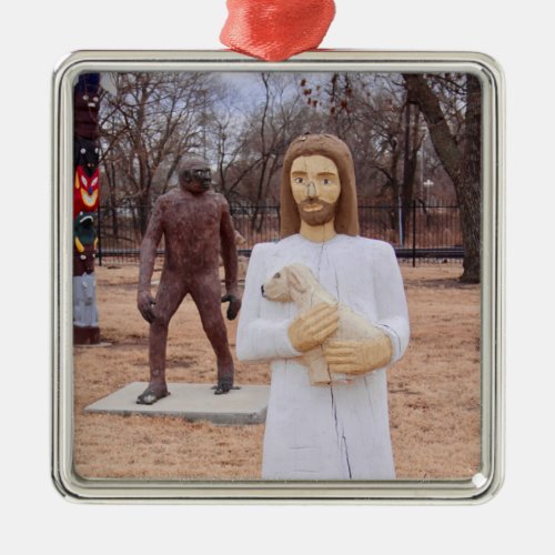 Jesus and Bigfoot Metal Ornament