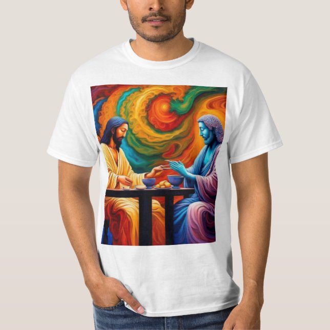 Jesus and Buddha share a meal T-Shirt (Front)