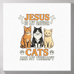 Jesus And Cats Are My Therapy Vintage Cat Shirt Canvas Photo Tile