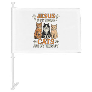 Jesus And Cats Are My Therapy Vintage Cat Shirt Car Flag