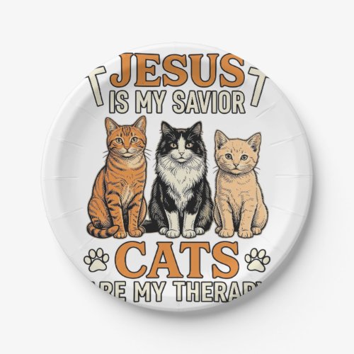 Jesus And Cats Are My Therapy Vintage Cat Shirt Paper Plates