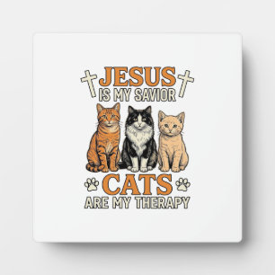 Jesus And Cats Are My Therapy Vintage Cat Shirt Plaque