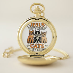 Jesus And Cats Are My Therapy Vintage Cat Shirt Pocket Watch