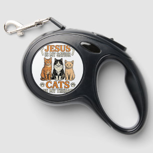 Jesus And Cats Are My Therapy Vintage Cat Shirt Retractable Pet Leash