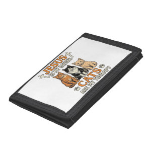 Jesus And Cats Are My Therapy Vintage Cat Shirt Tri-fold Wallet