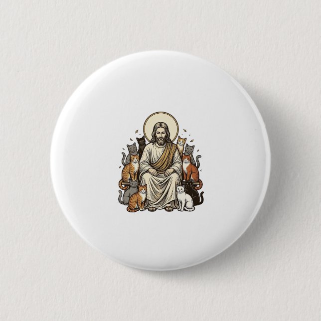 Jesus and Cats Vintage Button (Front)