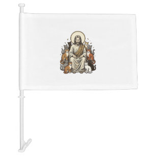 Jesus and Cats Vintage Car Flag