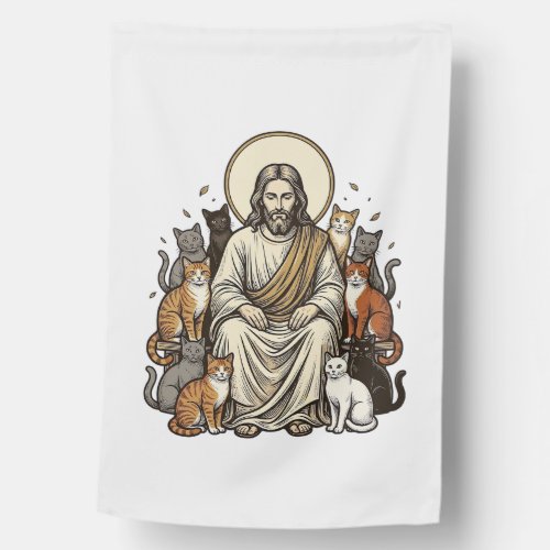Jesus and Cats Vintage House Flag