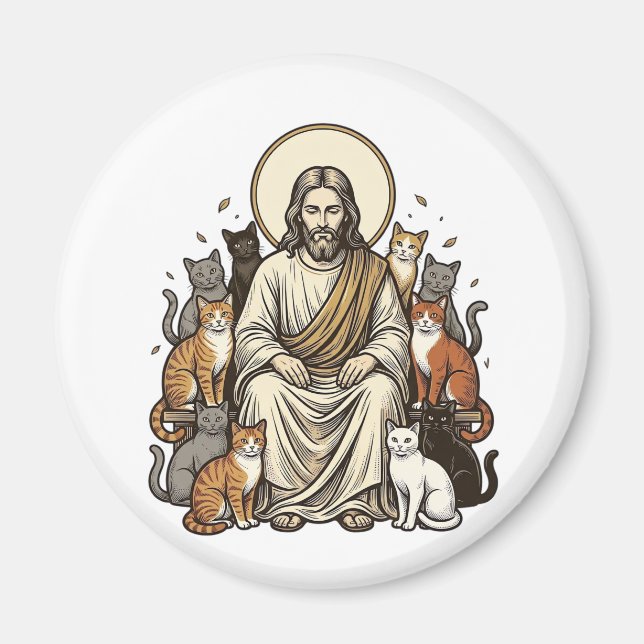 Jesus and Cats Vintage Magnet (Front)